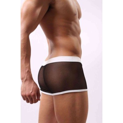Merry See sexy ανδρικό μπόξερ με διαφάνεια και λευκές λεπτομέρειες μαύρο Merry See sexy ανδρικό μπόξερ με διαφάνεια και λευκές λεπτομέρειες μαύρο